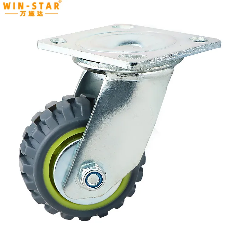 WINSTAR 100mm rubber industrial caster wheel 4 inch blue rubber Wheel Medium heavy duty Castor