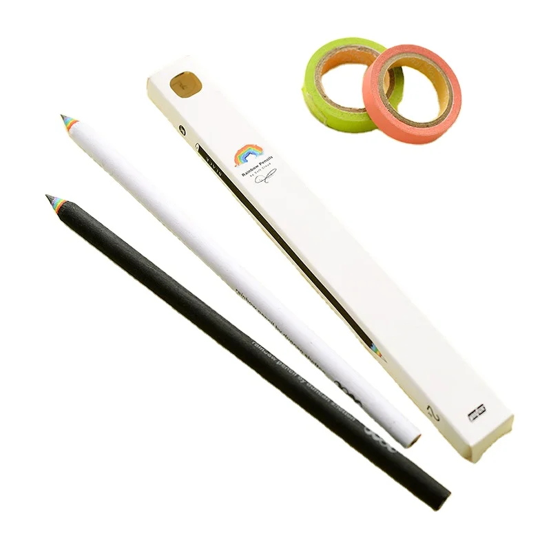 Wholesale Rainbow Pencil 2 HB Pen Writing Set Black and White Box Stationery for Promotional Use