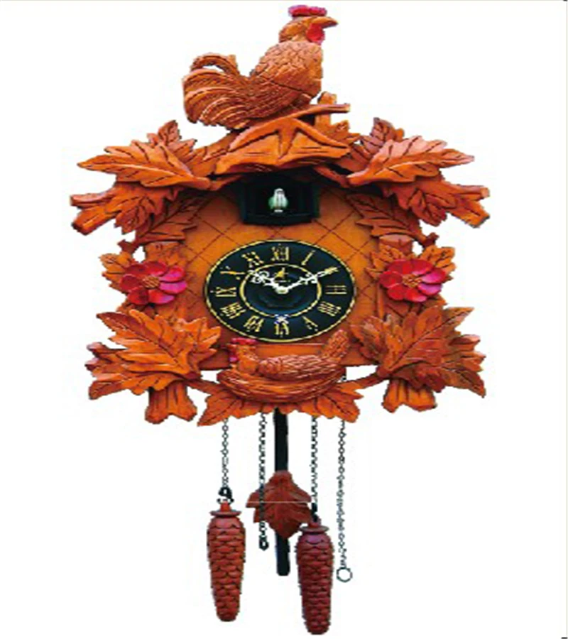 Wooden Musical Cuckoo Clock Quartz Analog Living Room Wood Single Face Creative with Bird Singing All-season Giveaways Circular