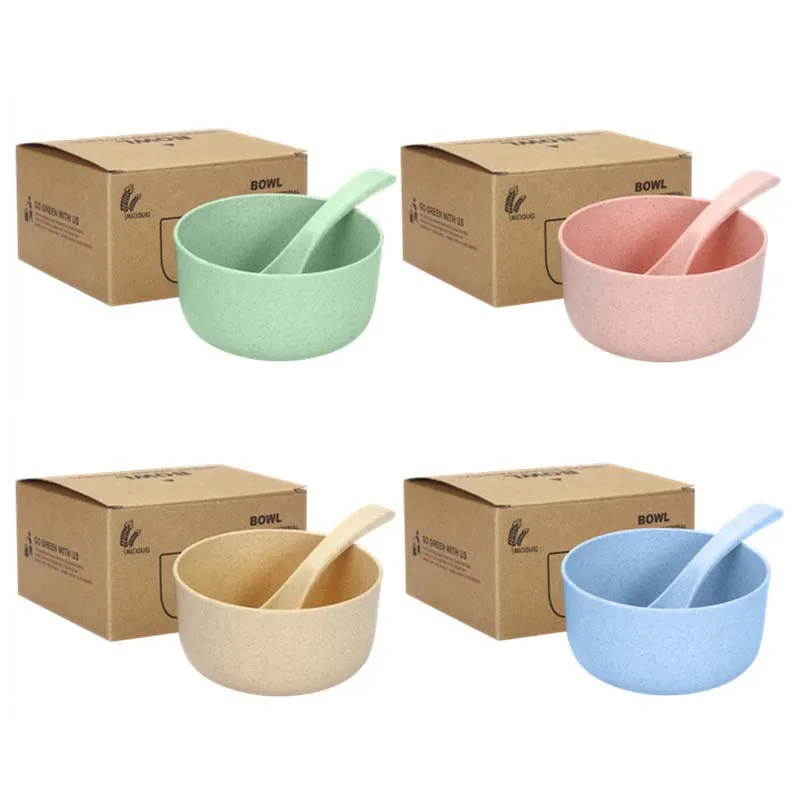 Eco-Friendly Biodegradable Natural Wheat Straw Kids Bowl Set Children Bowls With Spoon