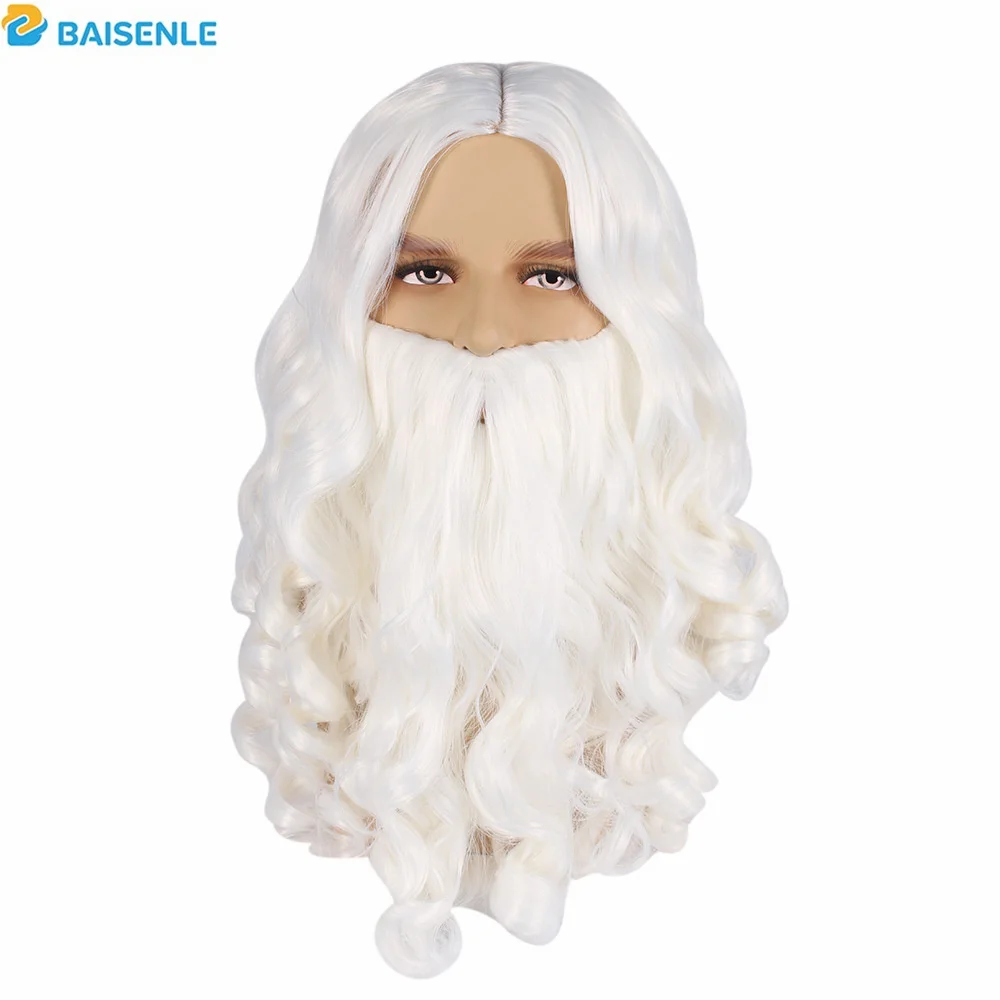 White Long Curly Hair Santa Claus Christmas Wig European And American Santa Claus Bearded Wig