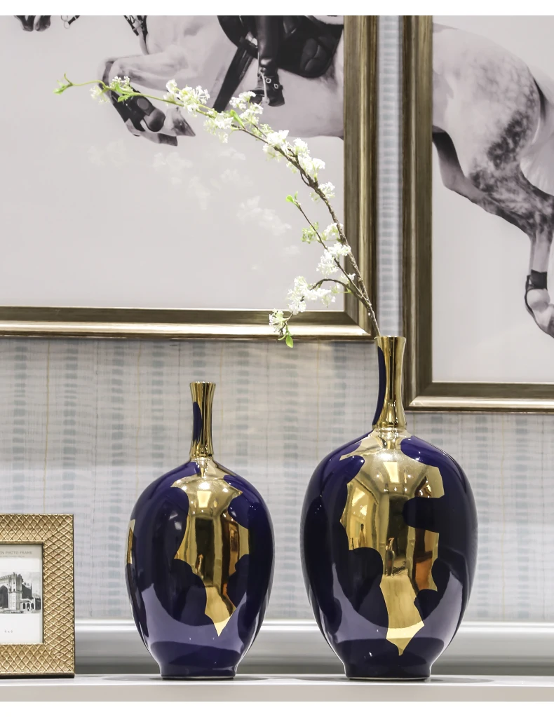Hot selling new design ceramic vase Modern Design Home Decorative Vase Ceramic Purple and Gold Narrow Neck Vase