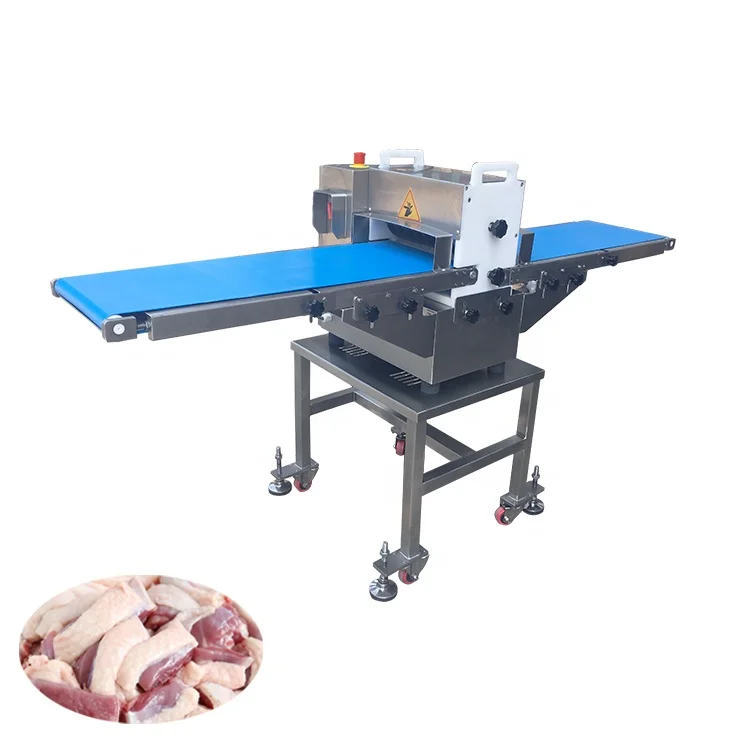 Automatic poultry chicken duck meat cutting machine with belt feeding inlet and outlet