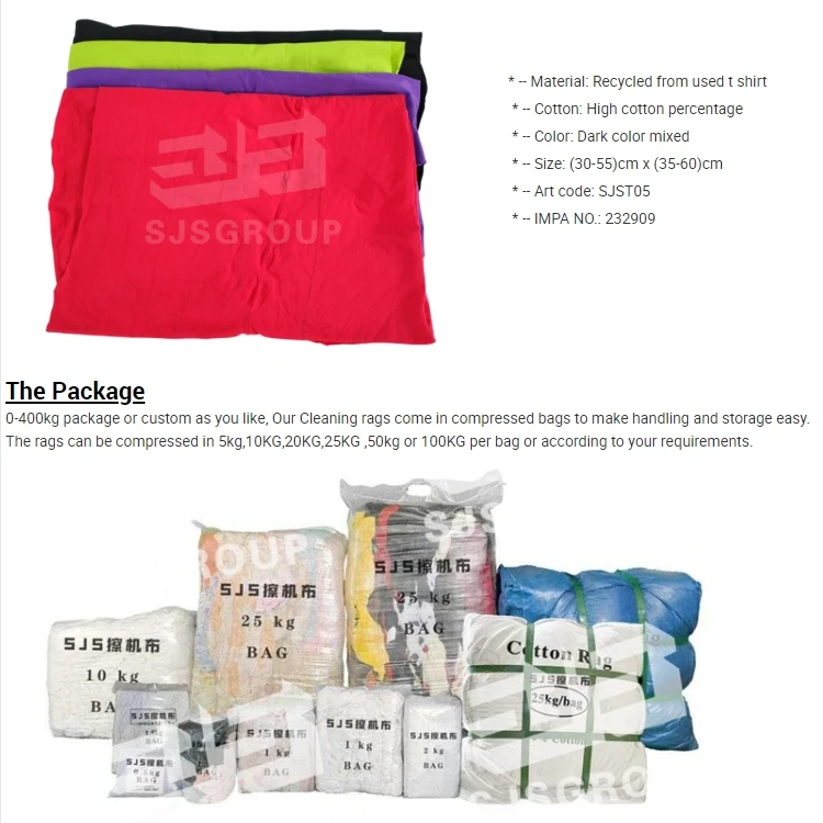 Industrial use Trapo Industrial De 25kg Multicolor Algodon Factory Fabric Scraps Cotton Wiping Rags With 10Kg Bale