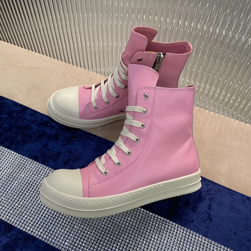 Popular High Top Slip On Sneakers Athletic Casual Tide Shoes Unisex Style Leather Ankle Boots Flat Shoes