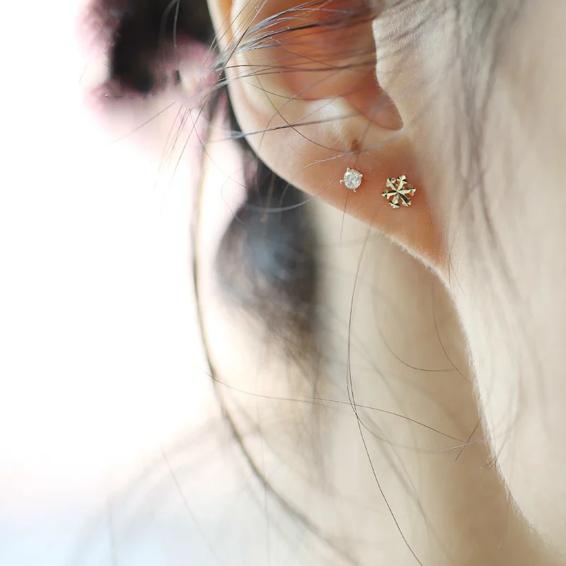 14K Pure Gold Heart Earrings Reindeer Snowflake Studs Dainty Simple Minimal Styles for Wedding or Gifts Kids kj150 11