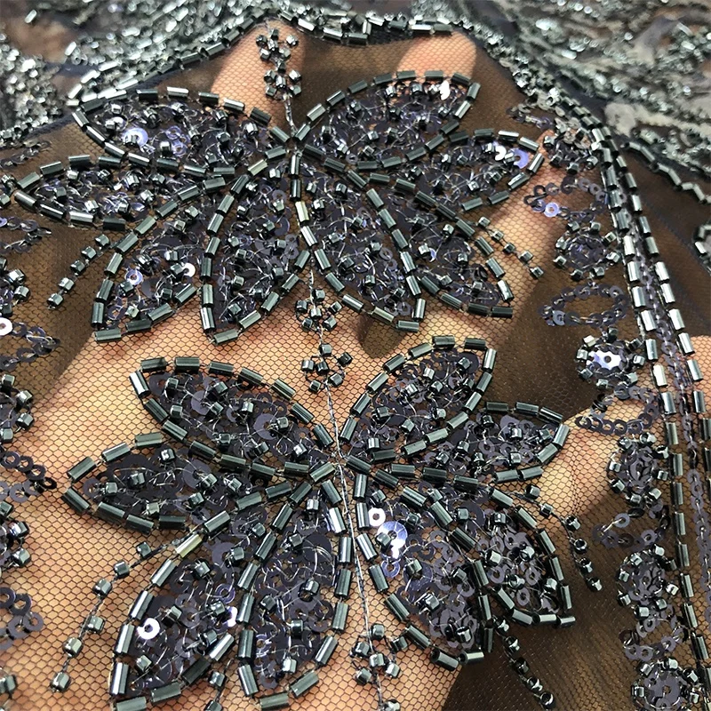 Classic European and American style sequin lace glitter powder sheer beaded lace evening dress WS30084