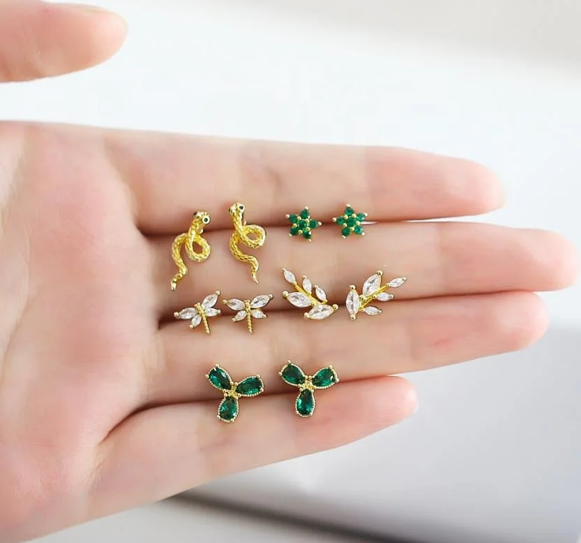 Cute Crab Dragonfly and Snake shape Earrings for her Diamond Set Zircon Stone Earrings Earbone Studs Silver Needle Earbone Studs