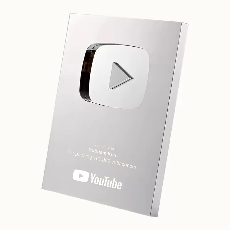 2024 Custom name plates gold silver youtube account premium shield honor trophy medal placa de youtube dorada play button award