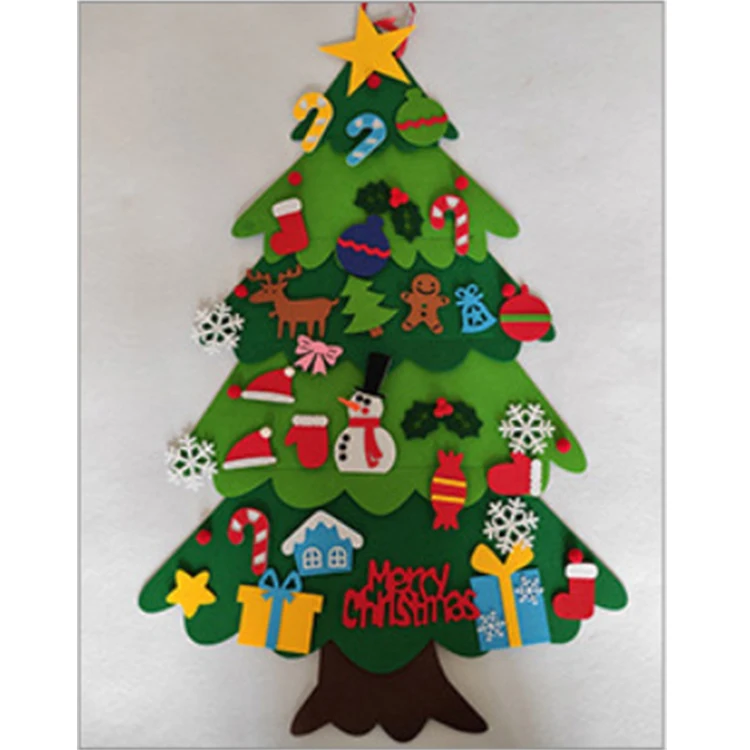 DIY Craft Felt Christmas Tree Puzzle Stitching Christmas Decoration Christmas Tree Set With Ornaments For Kids