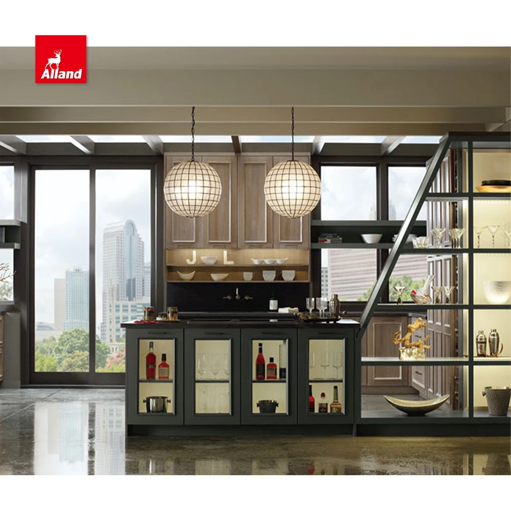 AllandCabinet Custom Contemporary Shaker Style Recessed Panel Painted Stained Kitchen Cabinet Design with Countertop Island