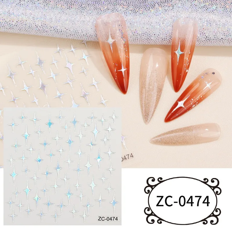 Wholesale Silver Gold Adhesive Decal Star Moon Stripe Design Nail Pack Nail sticker 3D nail art sticker