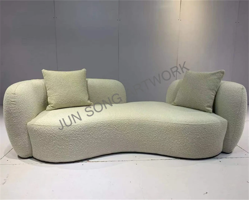 JS E044 Creative Living Hotel Furniture Sofa Series Fabric Three Seat Long Sofa Office Studio Decorative Arc Shaped Lounge Sofa