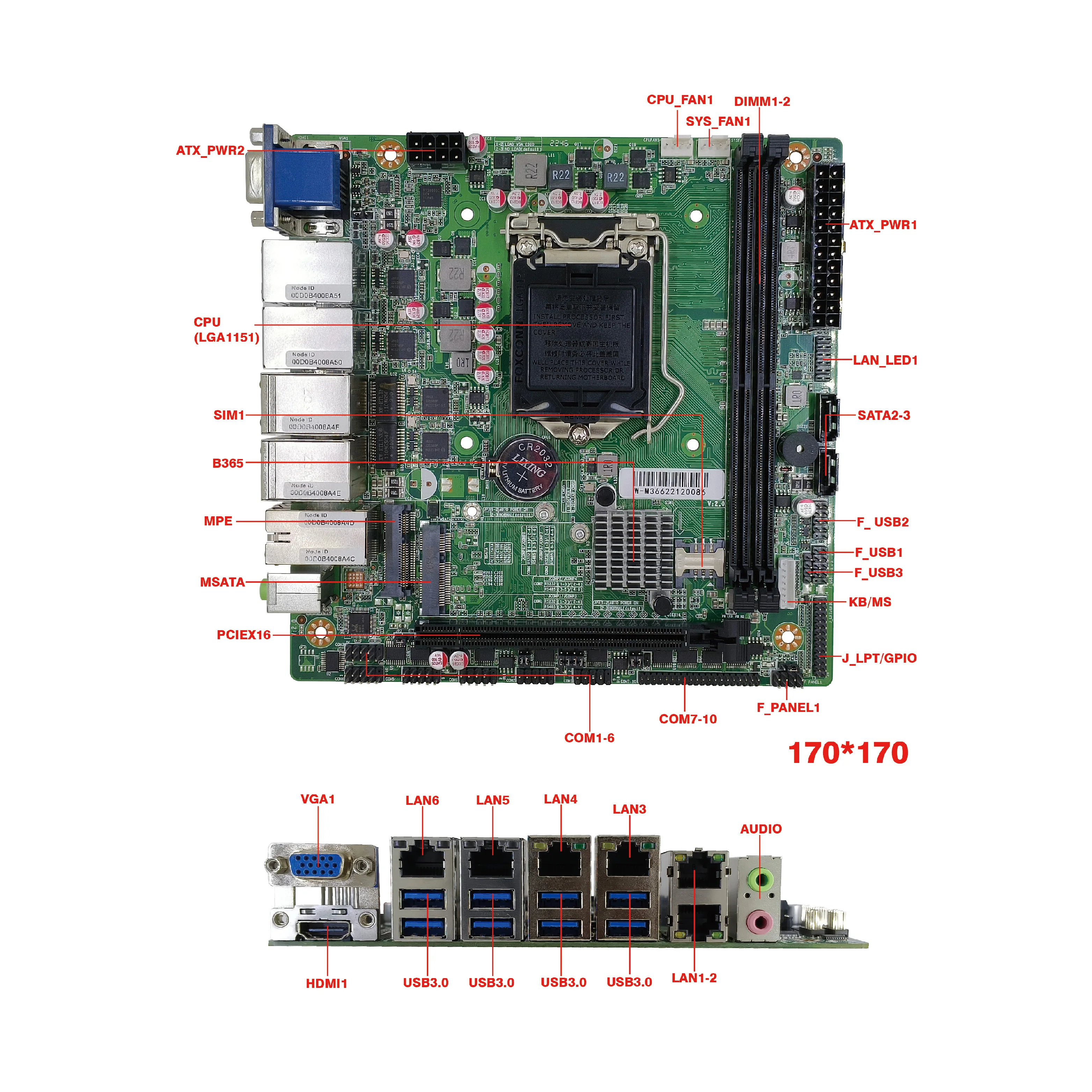 Wanlan LGA1151 motherboard 6 LAN i3 i5 i7 desktop motherboard support 4 POE 8 USB3.0