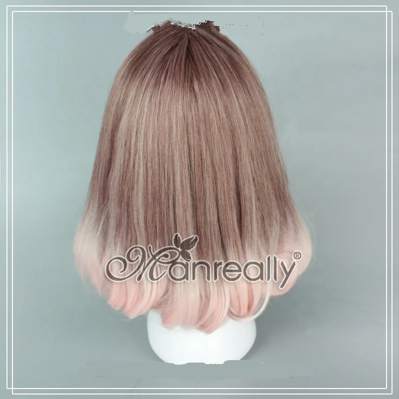 High Quality 45cm Short Pink Mixed Lolita Wig Synthetic Anime Cosplay Party Women Hair Heat Resistance Wig