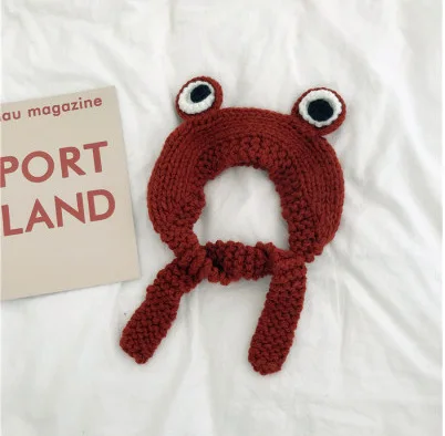 Frog Headband Hat Cute Crochet Knitted Headband Outdoors Big Eye Frog Hat Earflap Ear Protective