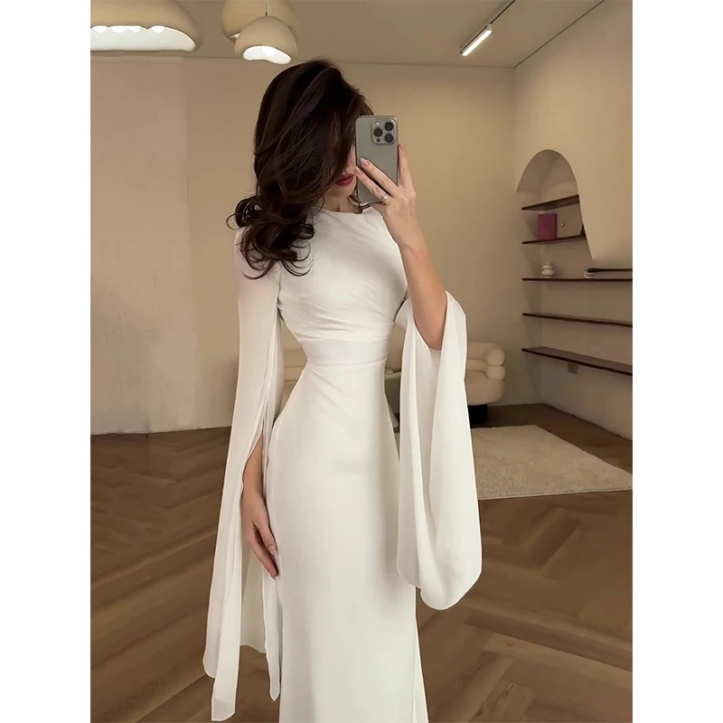 Crew Neck Patchwork Glass Yarn Swing Sleeve Long Satin Slim Dresses Elegant Abaya 2024 Latest Party Abaya Designs