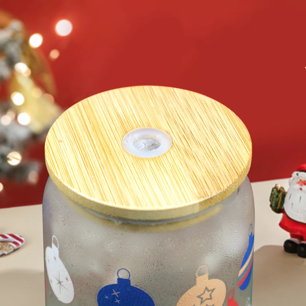 Stock Juice single wall glass tumbler drink 16oz coffee can glass cup with bamboo lid and straw
