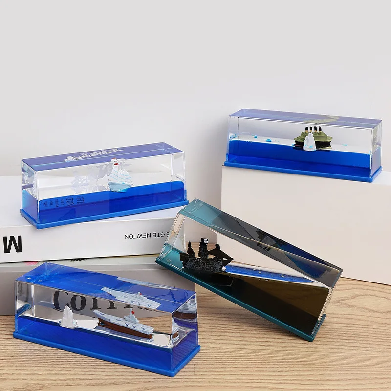 Unsinkable Boat in a Box Floating Cruise Ship Toy Liquid Wave Paper Weight Desk Toy