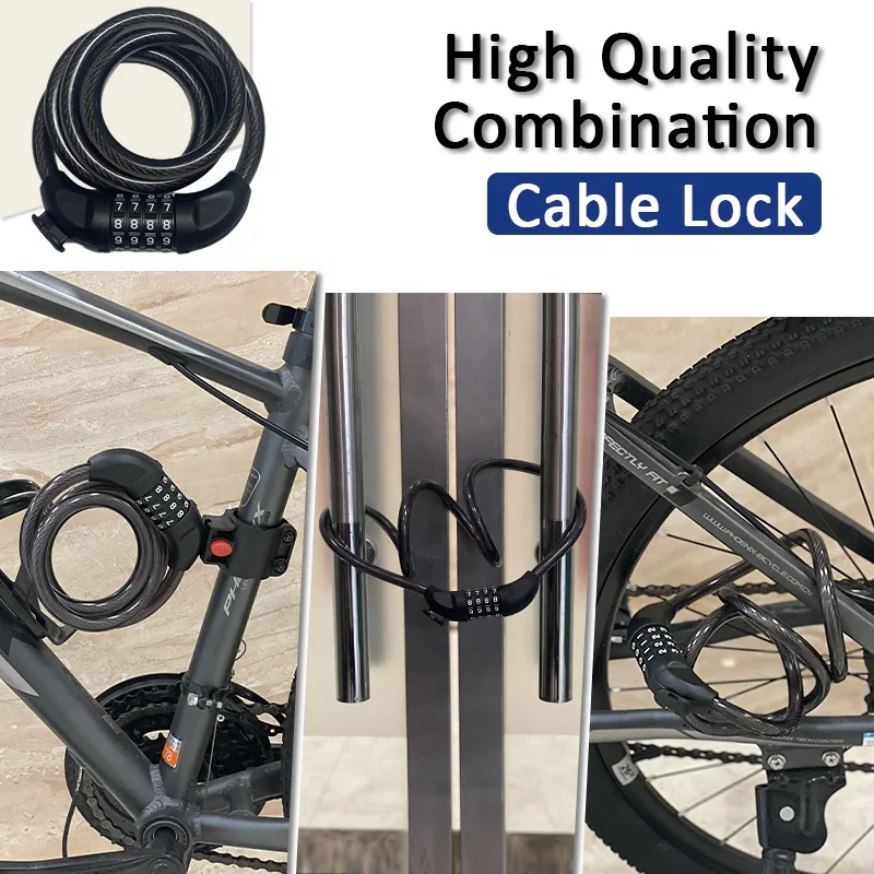 high quality safety self coil Keyless security Bicycle Cable 4 Digit Combination cable Bike Lock bicycle with Mounting Bracket