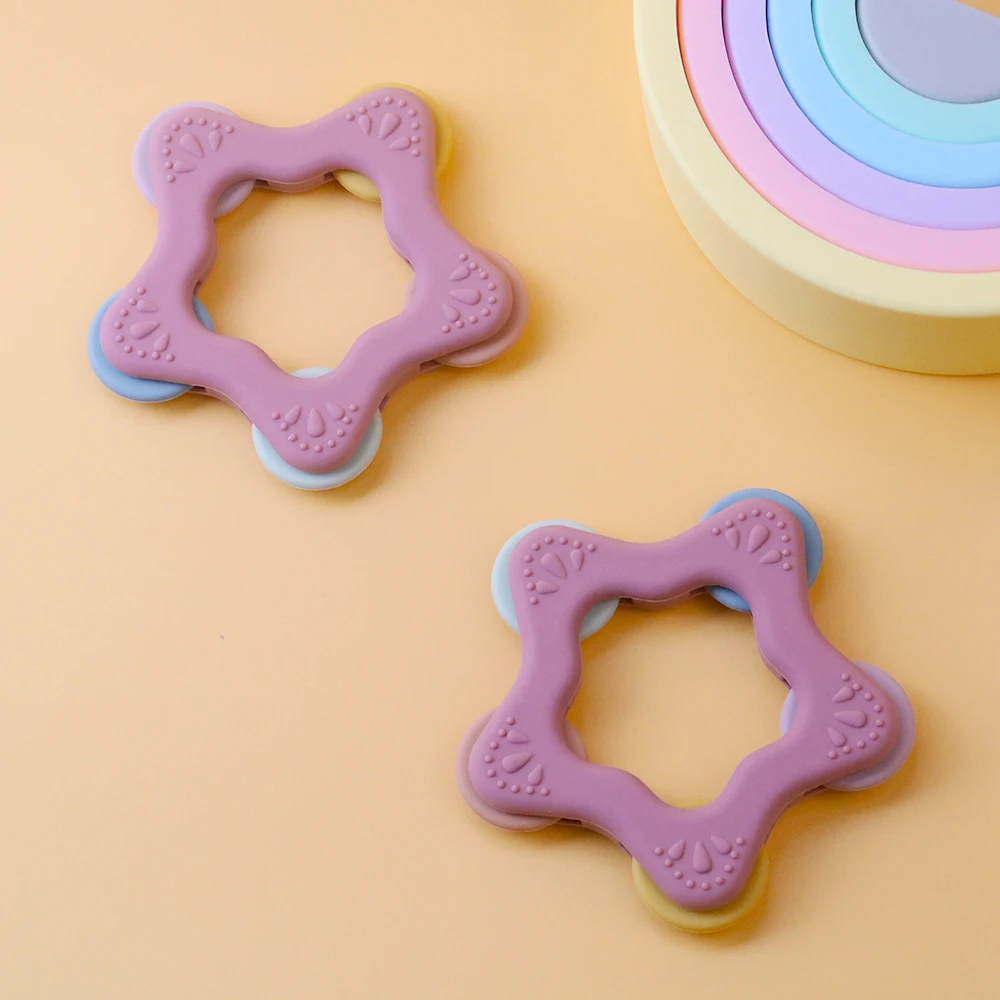 Wholesale Laser brand BPA Free Chewable Teething Toy Star shape Spinner Silicone Baby Teethers Toy