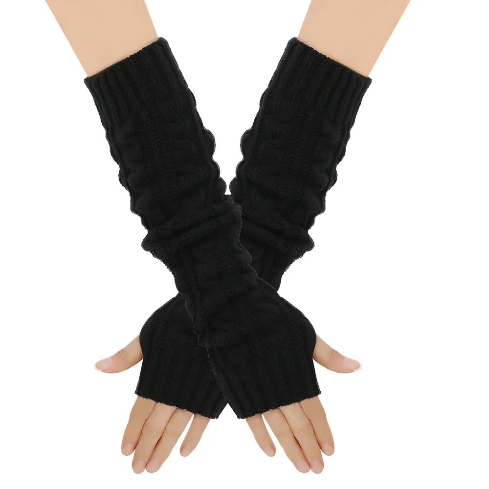 Factory custom logo outdoor warm cuff solid color twist long half finger cuff elastic knit cuff