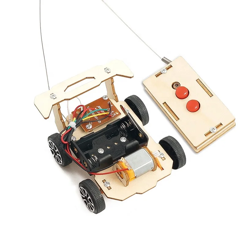 Science and educational diy stem wooden wireless remote control toy car