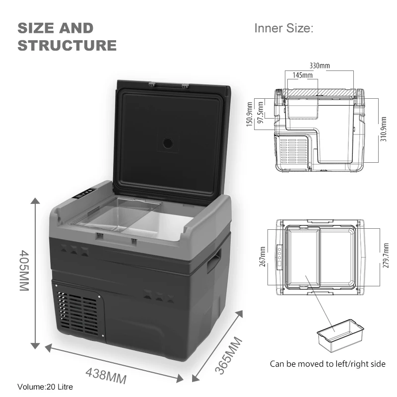 12V 240V portable digital display 20L car portable freezer compressor camping cooler box