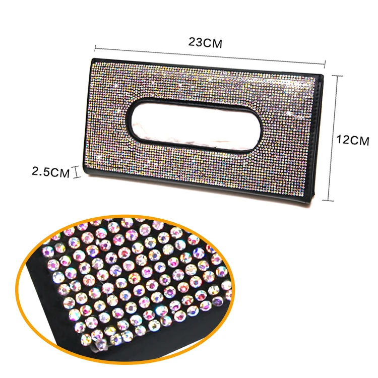 
Diamond-encrusted Hanging Visor Napkin Holder Creative Pu Leather Backseat Beige Pink Tissue Box Holder Women Car Accessories 