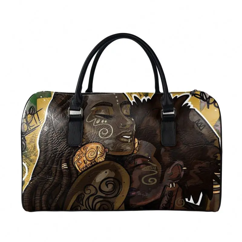 
Waterproof Fabric Luggage Travel Duffel Bags Suitcase Cases Overnight Afro Girls Black Art Printed PU Leather Bag Travel 