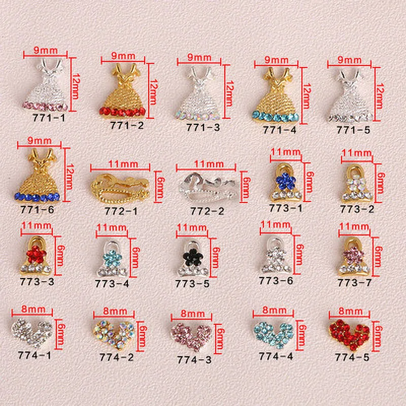 Diy 3d Alloy Red Sweet Cherry Gold Star Glass Diamond Girl Nails Art Charm Rhinestone Decoration Nail Charms