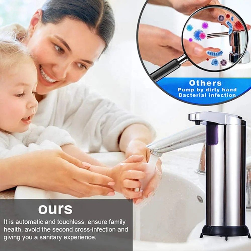 Divtop Bathroom Automatic Foaming Touchless 350ml 12oz Battery Operated Hand Free Foam Liquid Soap Dispenser for Kitchen