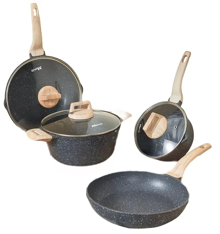 Non-Stick Cookware Set Die-cast Aluminum Frying Pan Soup Pot set Maifan Stone Composite Bottom Cookware for Multiple Stove