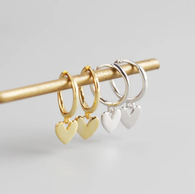 Fashion Sterling Silver Heart Drop Earrings Women S925 Plated Silver Smooth Love Heart Pendant Hoop Earring For Girl