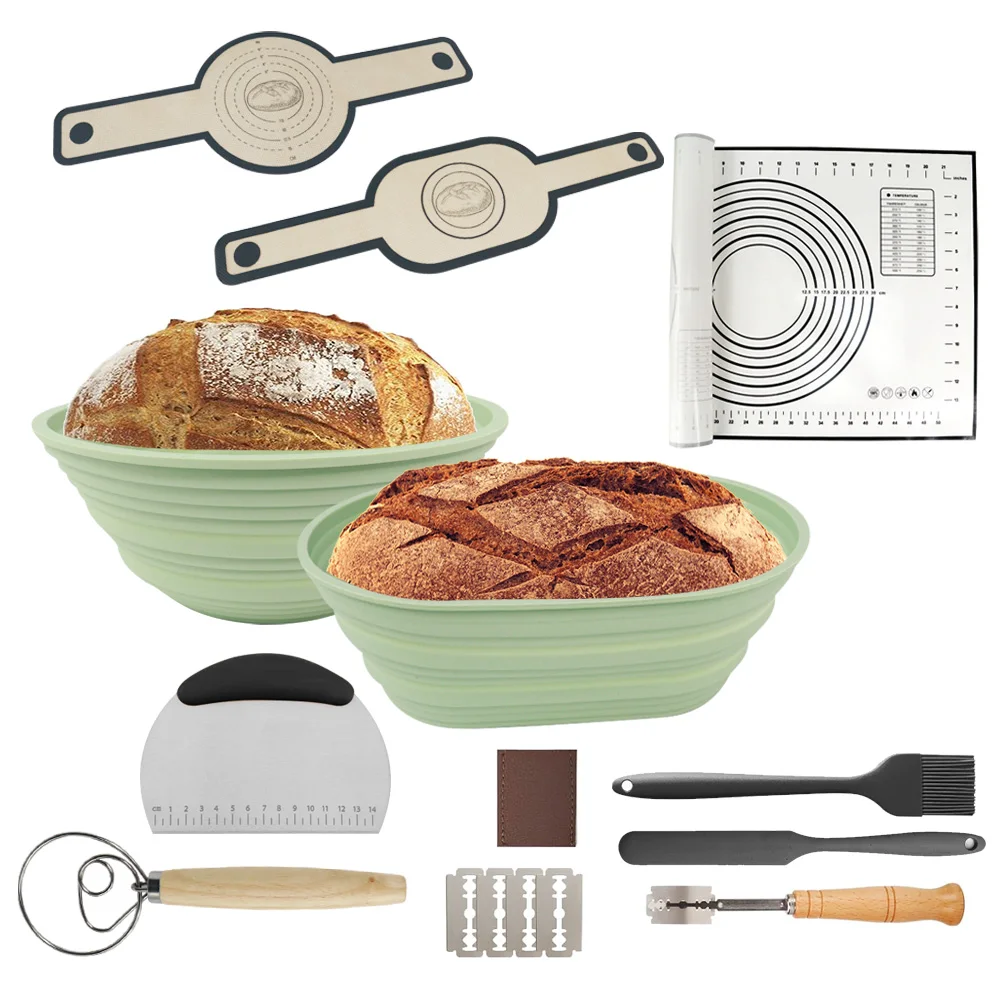 Rayshine Round Oval Silicone Bread Proofing Basket Set For Bread Making With Accessories And Silicone Bread Sling