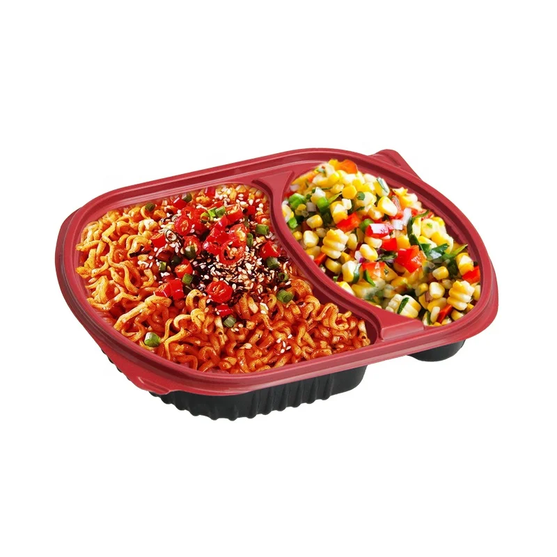 Meal Prep Food Packaging 2 Compartment Microwavable Plastic Food Container With Lid Take Out Disposable Lunch Bento Box