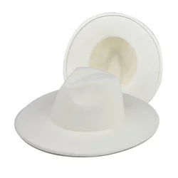 Модная плотная фетровая шляпа в британском стиле, белая Федора, шляпа с широкими полями, шляпа на заказ