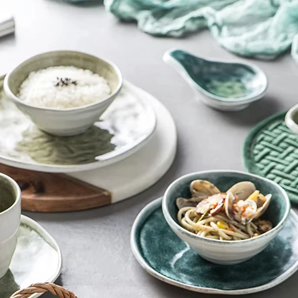 Nordic Style Dishes Plates Bowls Ceramic Cake Luxury Tableware Dinnerware Restaurant Plates Wooden Plates Porcelain