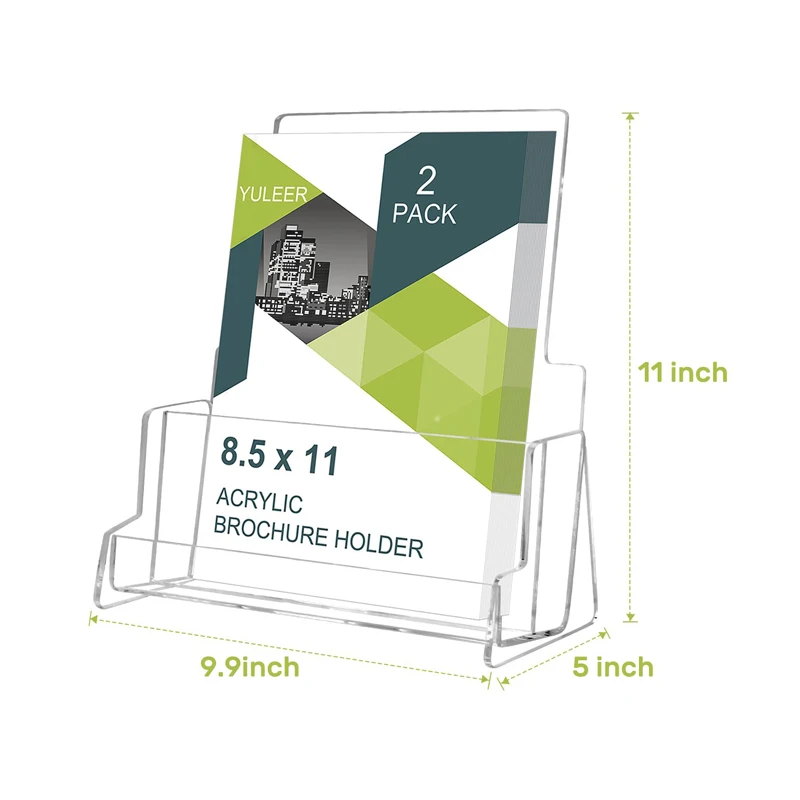 8.5*11inch Acrylic Brochure Holder 2 Pack Flyer Holder Stand with Removable Divider for Literature Card Display Organizer