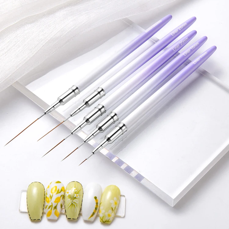Nail Art Brushes 5pcs Liner Striping Brush Super Fine Nail Art Long Striper Pen Set Lines Fine Designs Nail Liner Brush