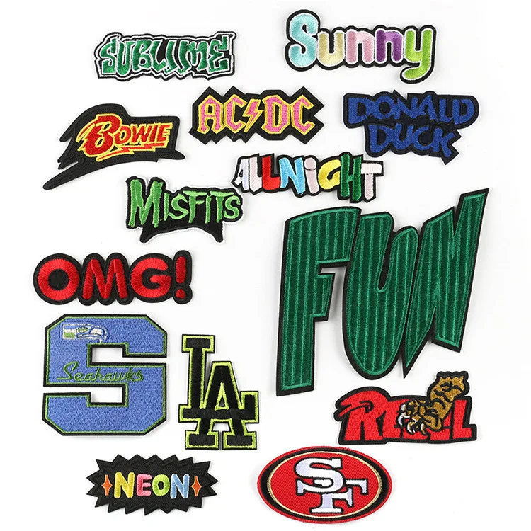 Custom cute logo applique iron embroidery patches wholesale clothing hat accessories badges