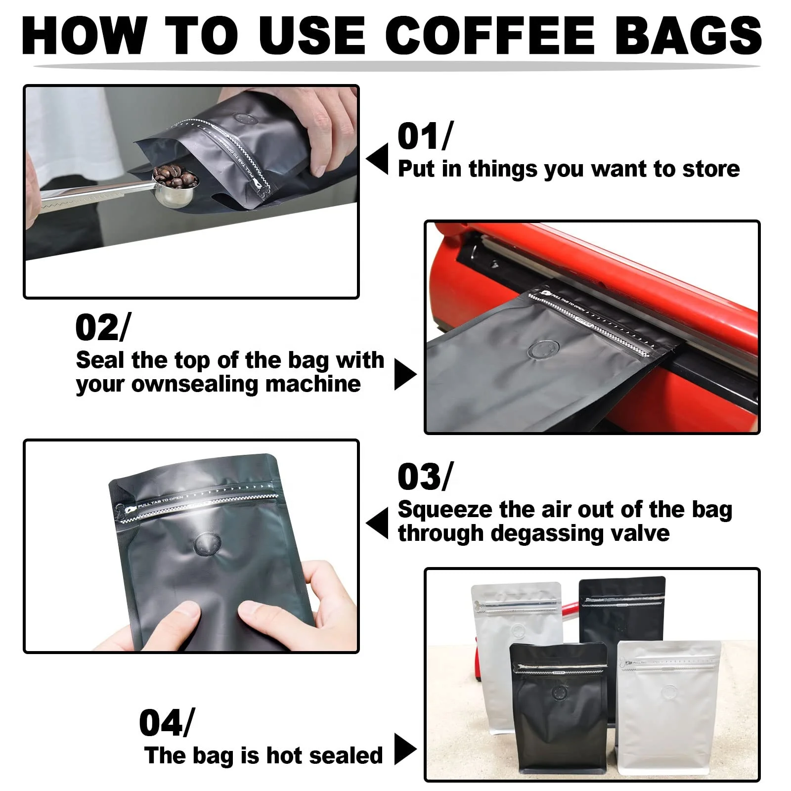 3-tier Design Barrier Store 16oz Blackcoffee Bag Custom Print With One-way Air Valve For Nut Snacks Candy Flowers