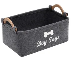 cute Felt pet Toy Box and Dog Toy Box Felt Storage Basket with Wood Handle