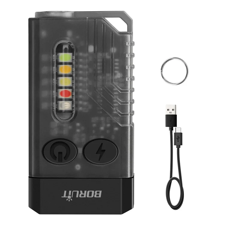 BORUiT Powerful 1000lm EDC Keychain UV Flashlight Magnet Portable Torch with Multi Side Light Long Endurance USB C Beeping Alarm