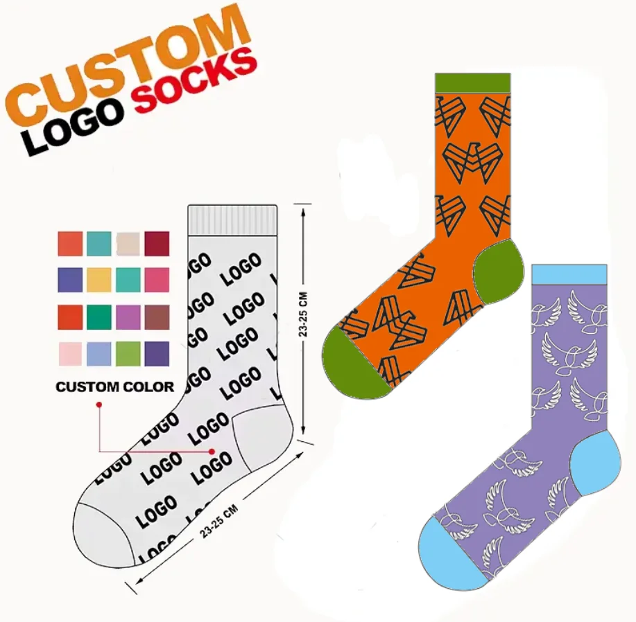 OEM Custom Carton Socks High Quality Breathable Knitted Jacquard  Logo Colorful Men Crew Socks