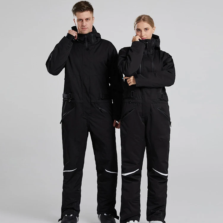 New Trendy Stylish Shiny Black Vintage Luxury Couples Matching One Piece Snowsuits Trip Outfits Ski Jumpsuit Womens Onesie