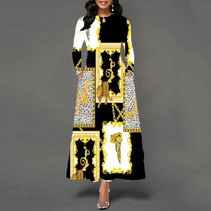 Wholesale 2024 new fashion sexy ladies o-neck long sleeve print Women Dresses (CX2223)