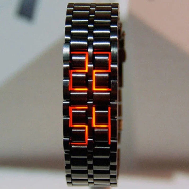 Luxury Iron Metal LED Digital LAVA Watch For Men Reloj Hombre Led Bracelet Samurai Wrist Electronic Watch