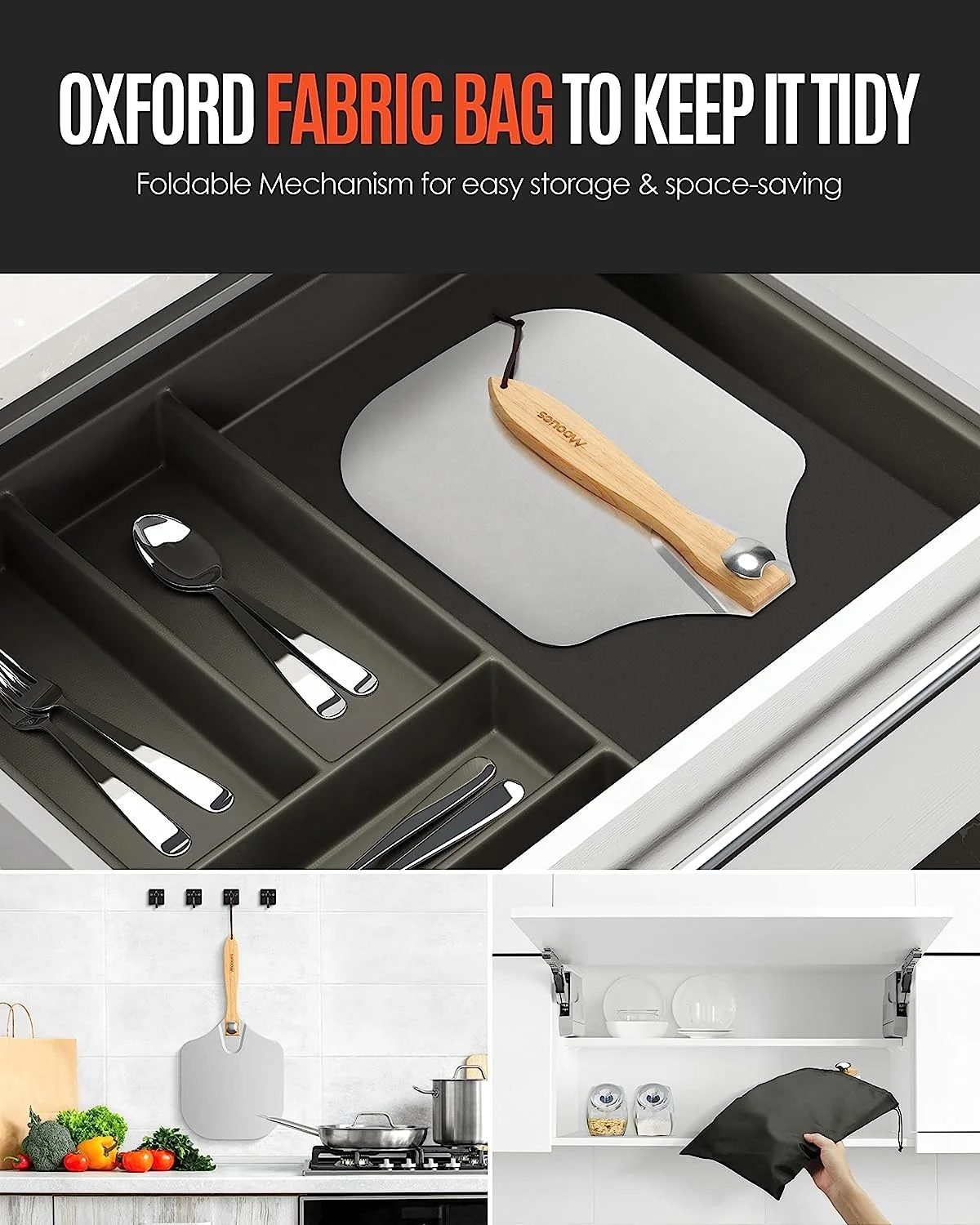 OEM&ODM Aluminum Pizza Peel with Foldable Handle Pizza Paddle Cutter Sharp Slicer Knife Rocker Blade Cover Oven Baking