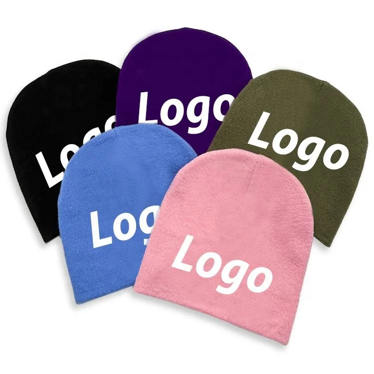 Wholesale Custom Logo Organic Cotton Woven Jacquard Knitted Hat Beanie With Flat Embroidery